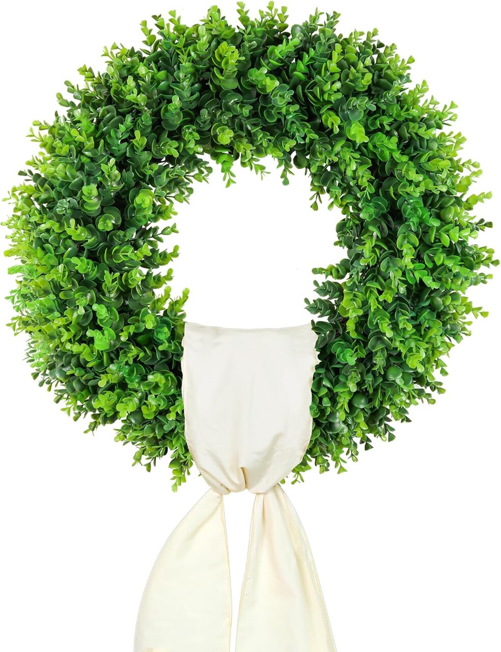 20" Artificial Boxwood Wreath with Hello Sign – Front Door Greenery for All Seasons